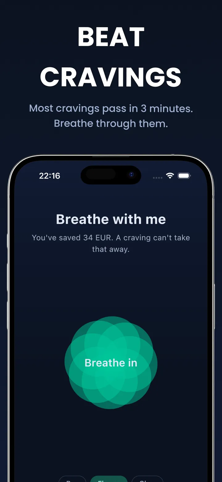Guided breathing screen — “Breathe with me” — for riding out a craving